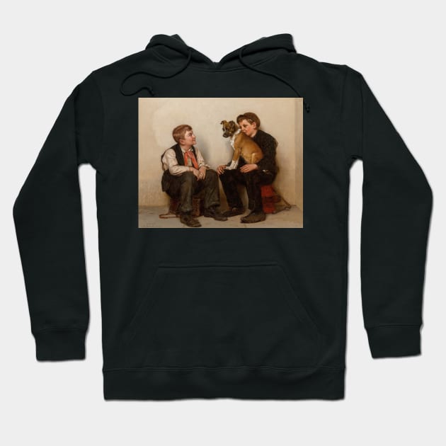 Two Shoeshine Boys with a Dog by John George Brown Hoodie by Classic Art Stall